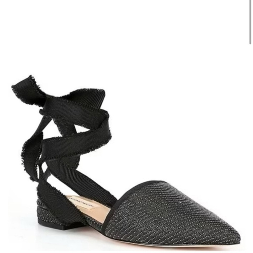 Antonio Melani Black Santana Raffia Ankle Wrap Flats Womens Size 7.5